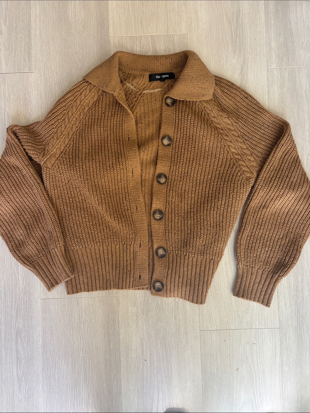 Chunky Button-Up Cardigan Sweater - Camel Brown